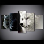 Tableau couple de loups noir et blanc Tableau Loup Tableau Animaux format: Horizontal