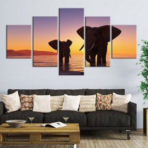 Tableau deux éléphants sous un couché de soleil Tableau Éléphant Tableau Animaux format: Horizontal