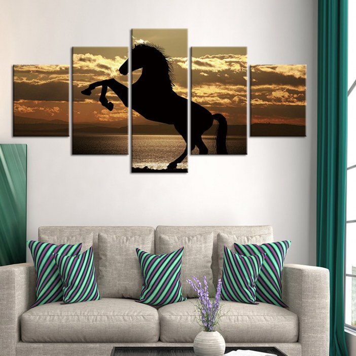 Tableau étalon et coucher de soleil Tableau Cheval Tableau Animaux