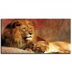 Tableau couple de lions