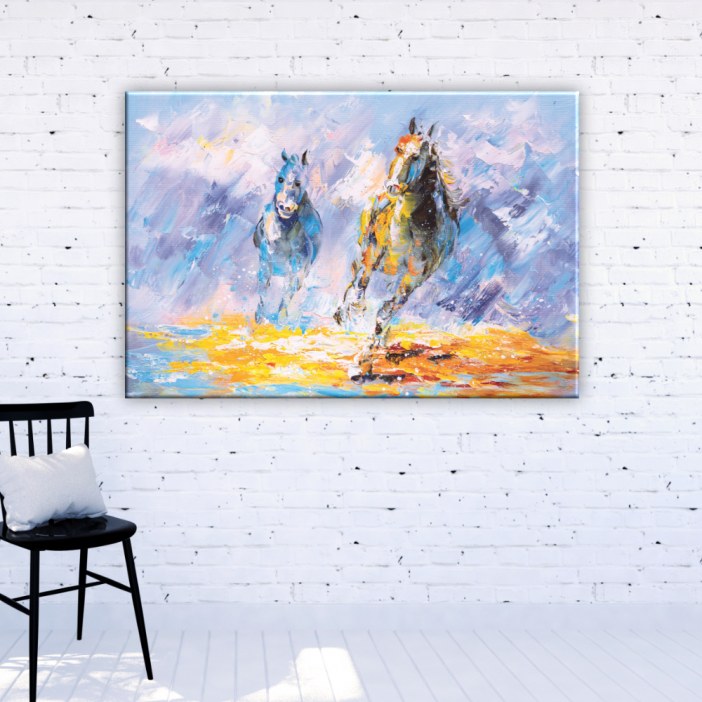 Quadro pintura abstrata de cavalos