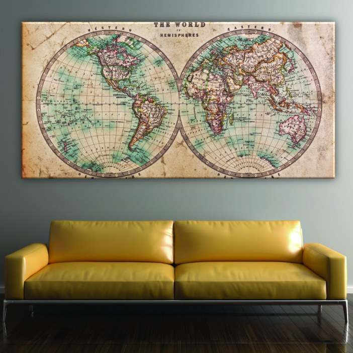 Quadro mapa do mundo antigo 1820