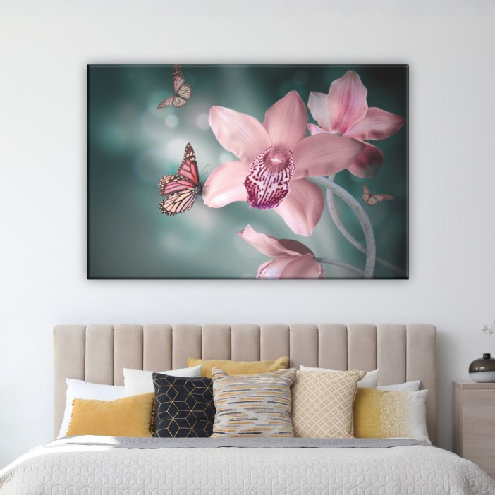 Quadro borboleta sobre orquídeas