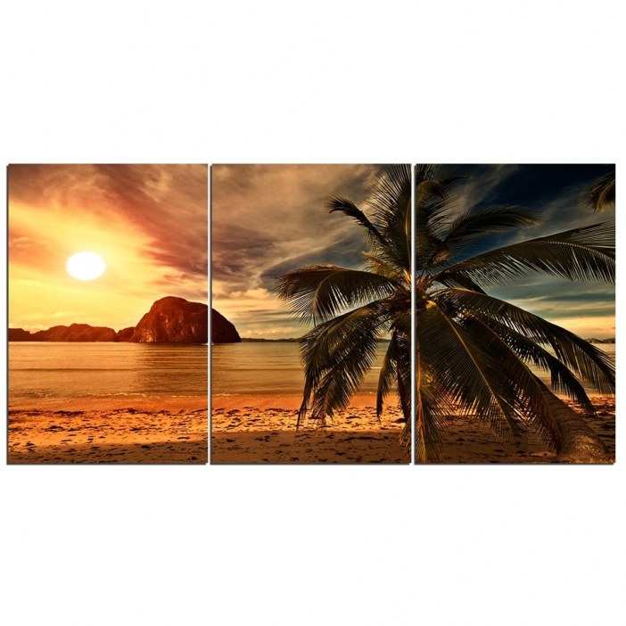 Tableau coucher de soleil et cocotier