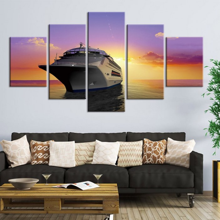 Tableau navire de croisière au couché de soleil