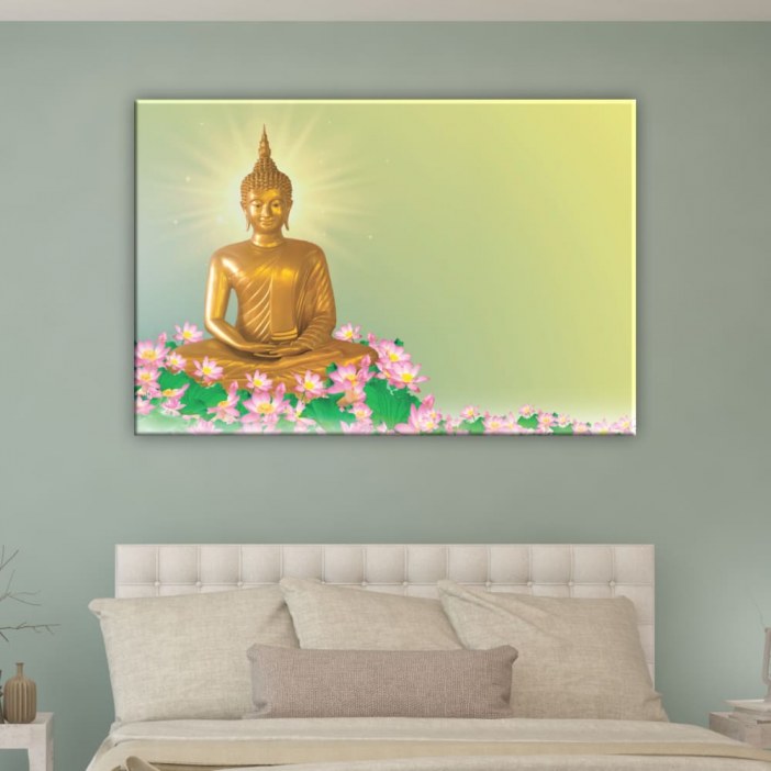 Quadro Buda e flor de lótus rosa