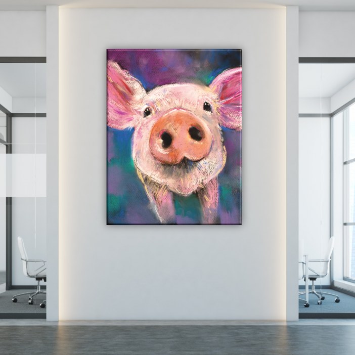 Quadro pintura de porco rosa