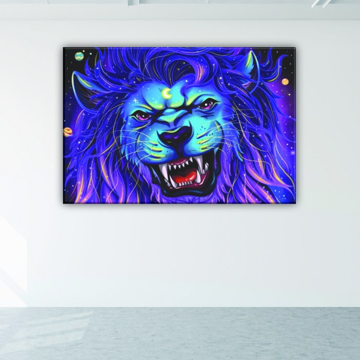 Quadro leão-violeta azul