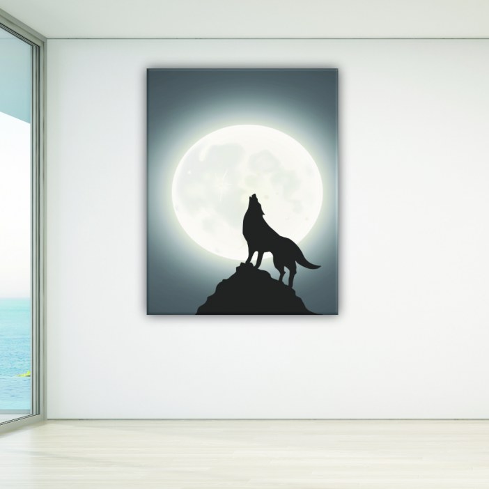 Quadro lobo em frente a lua cheia