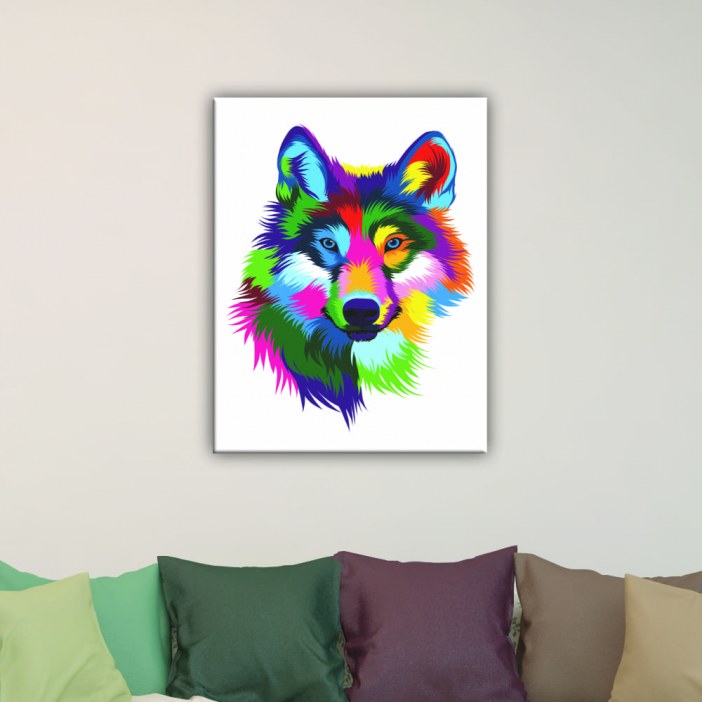 Quadro lobo com pelo multicolorido