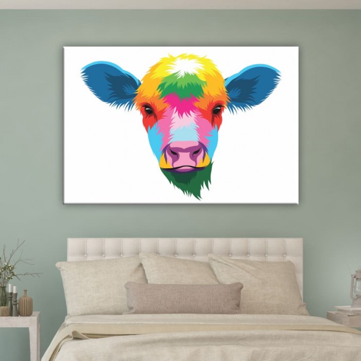 Quadro cabeça de vaca multicolorida