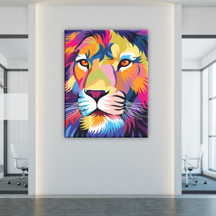 Quadro cabeça de leão multicolorida