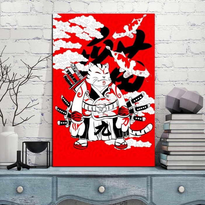 Tableau chat samouraï Tableau Japonais Tableau Monde