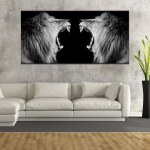 Tableau lions qui rugissent en noir et blanc Tableau Animaux Tableau Lion