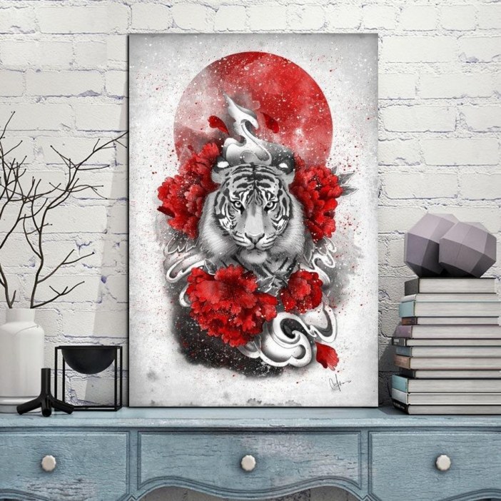 Tableau tigre du soleil levant Tableau Japonais Tableau Monde