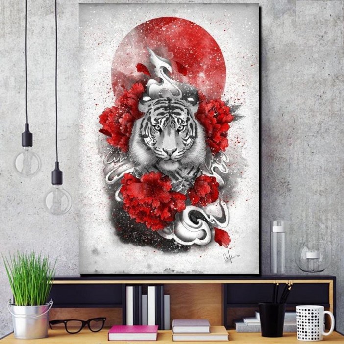 Tableau tigre du soleil levant Tableau Japonais Tableau Monde