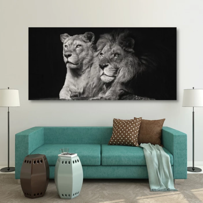 Tableau lion et lionne noir et blanc Tableau Animaux Tableau Lion
