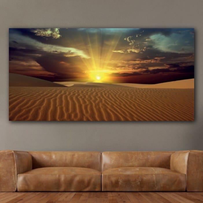Tableau Coucher de soleil dans le désert horizontal Tableau Nature Tableau Paysage