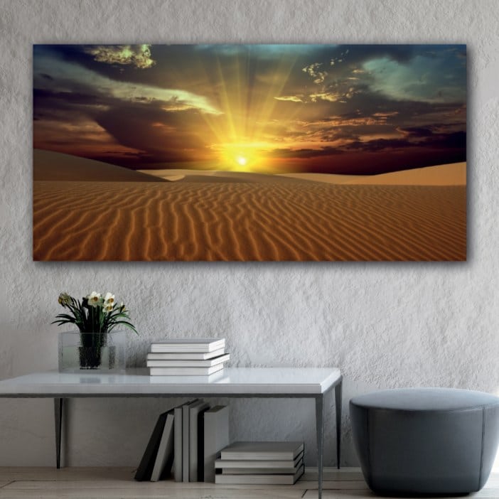 Tableau Coucher de soleil dans le désert horizontal Tableau Nature Tableau Paysage