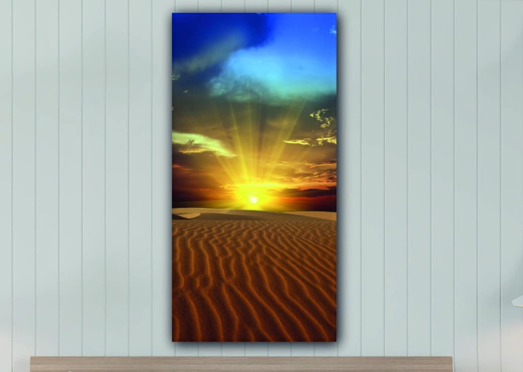 Tableau coucher de soleil dans le désert vertical Tabloide