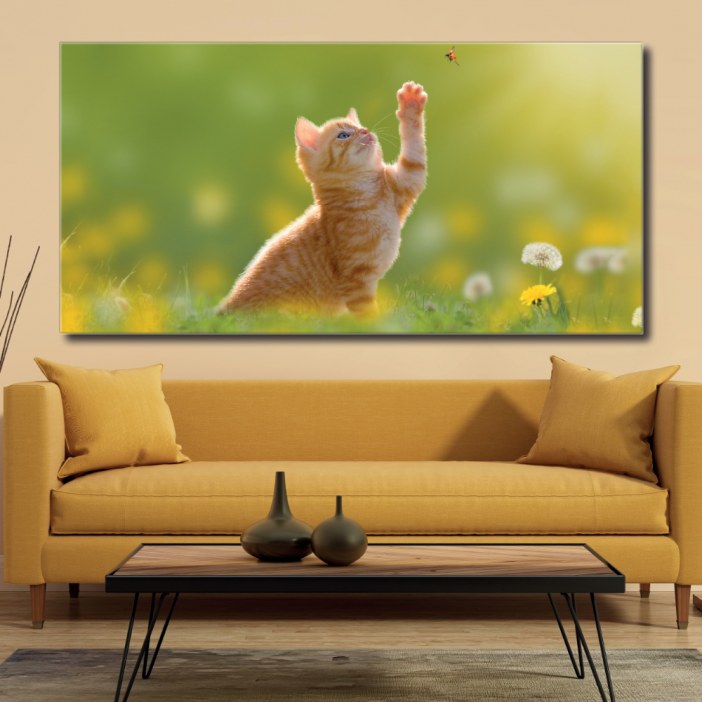 Tableau Chat chassant les papillons Tableau Animaux Tableau Chat