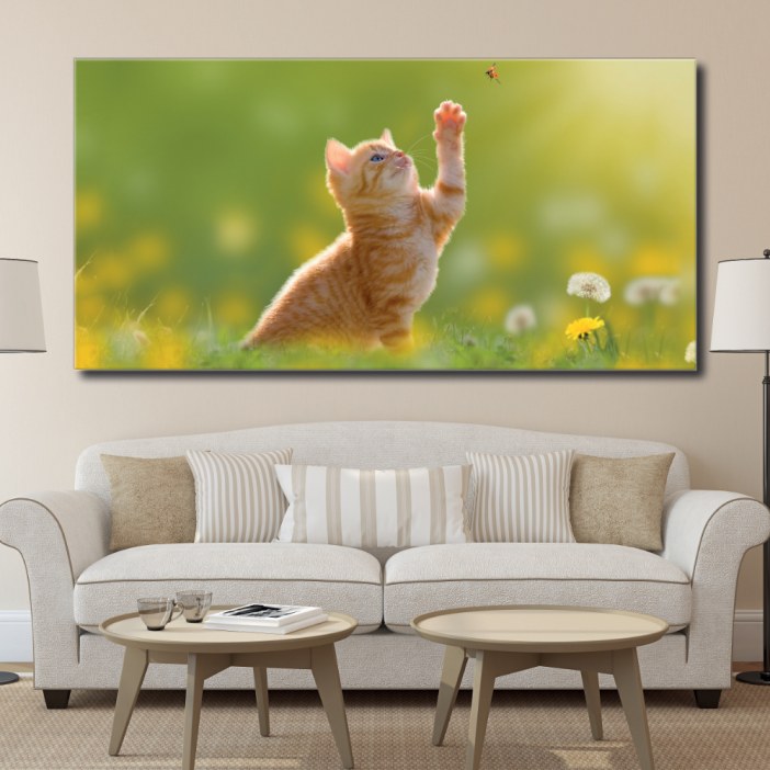 Tableau Chat chassant les papillons Tableau Animaux Tableau Chat