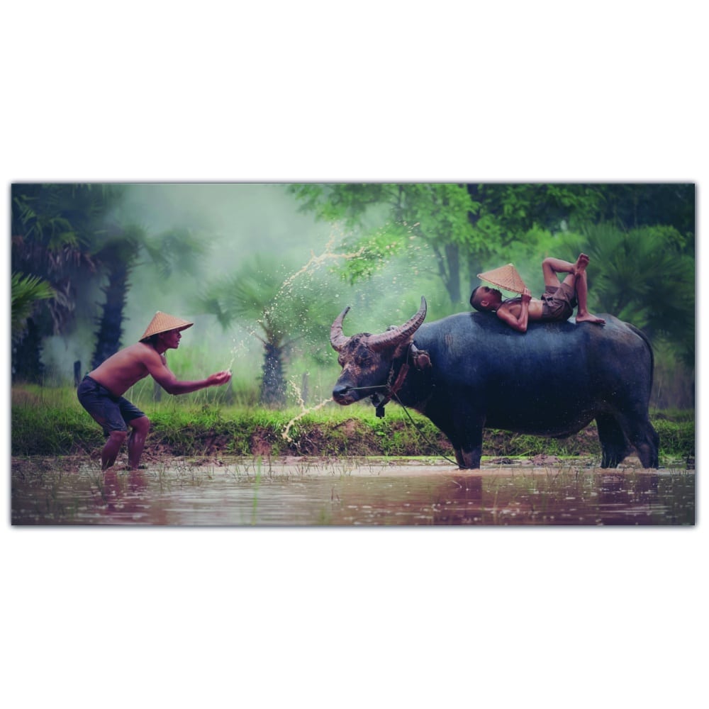 Tableau Asiatiques jouant dans la rivière Tableau Animaux Tableau Nature Tableau Thaïlandais taille: XXS|XS|S|M|L|XL|XXL