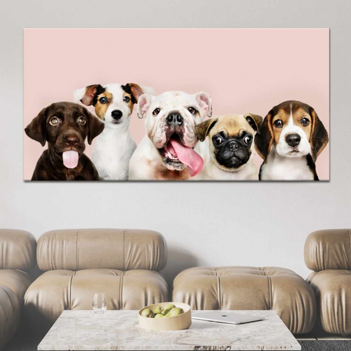 Tableau Cinq beaux petits chiens