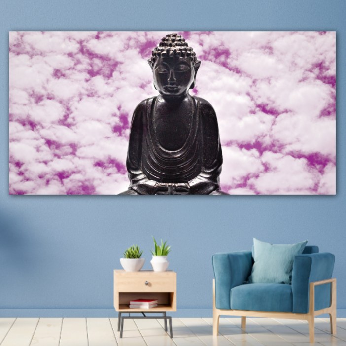 Tableau Boudda et nuages violets Tableau Bouddha Tableau Zen