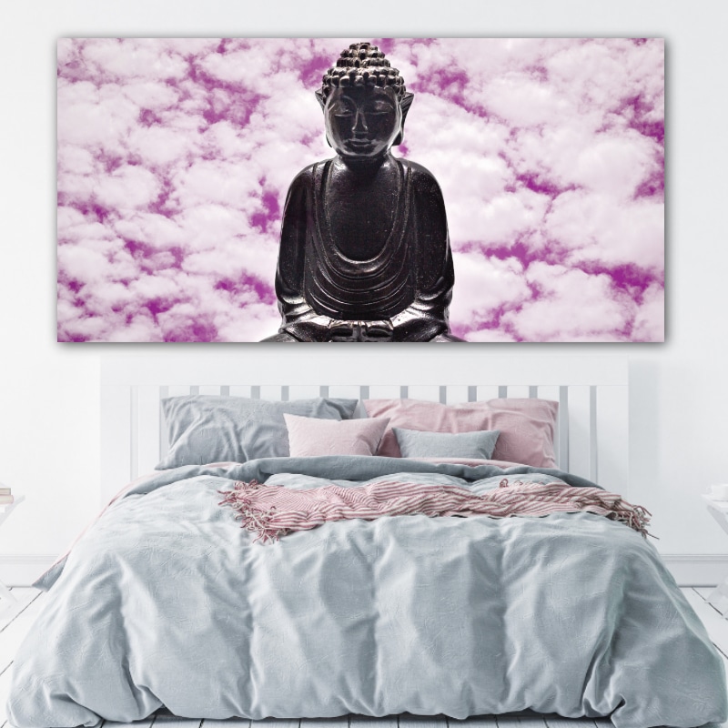 Tableau Bouddha et nuages violets Tableau Bouddha Tableau Zen taille: XXS|XS|S|M|L|XL|XXL