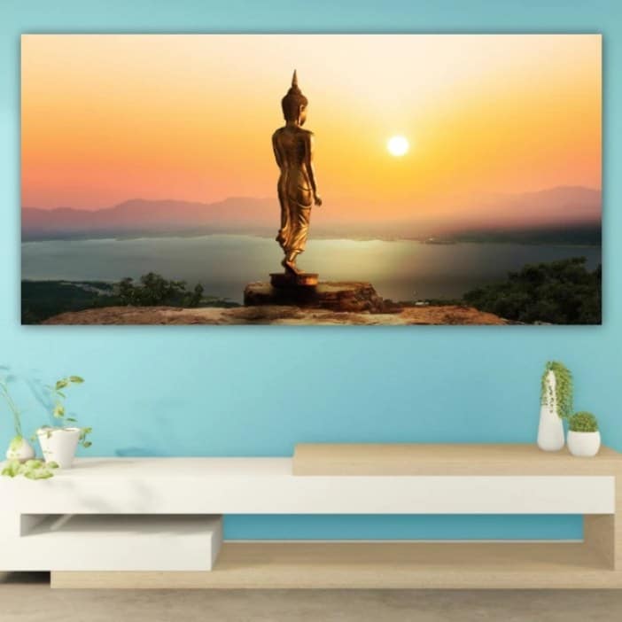 Quadro Buda em frente ao pôr-do-sol