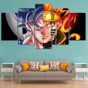 Tela de desenho animado japonês Dragon Ball e Naruto, 5 painéis, poster de parede, decoração de casa, presente