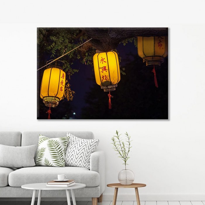 Quadro lanternas chinesas na noite