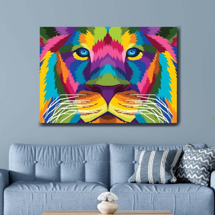 Quadro leão pop art multicolorido