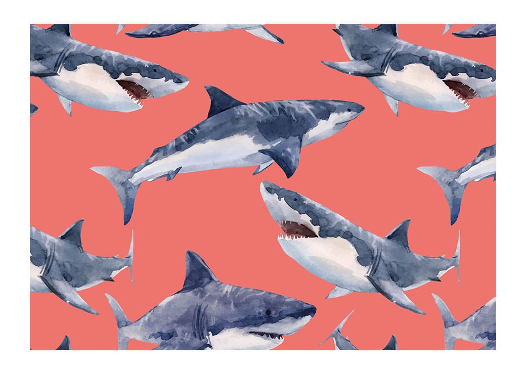 Tableau Requins aquarelle Tableau Requin Tableau Animaux format: Horizontal