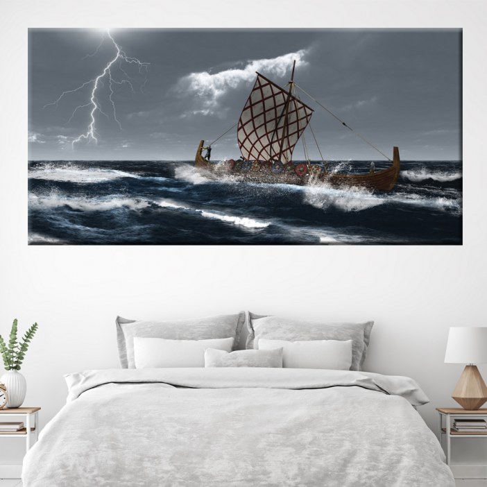 Quadro Vikings numa tempestade no mar