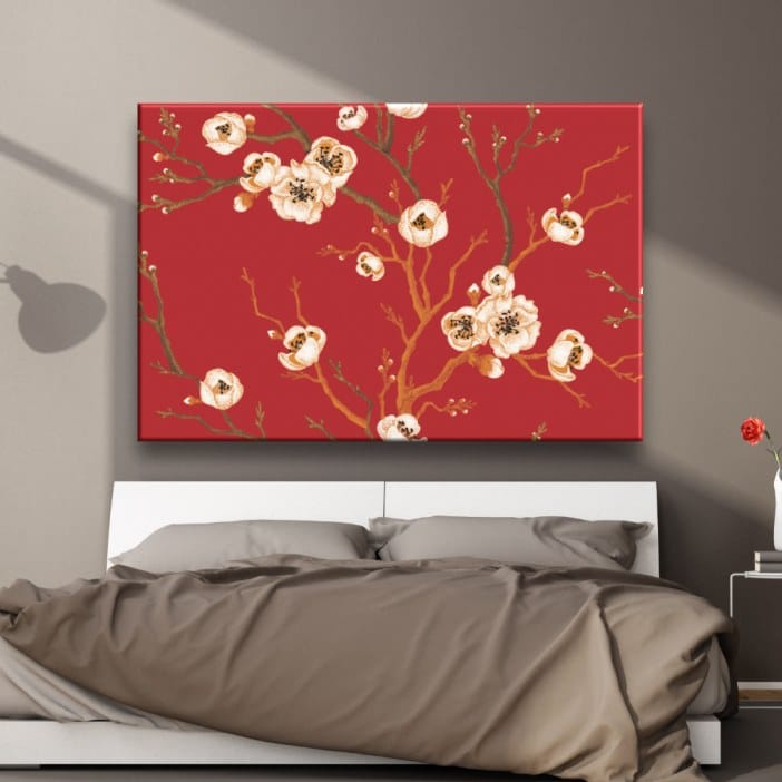 Quadro oriental vermelho sakura japonês