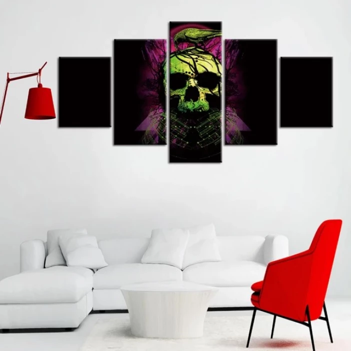 img_Tableau tête de mort verte artistique_03 Quadro caveira verde artística
