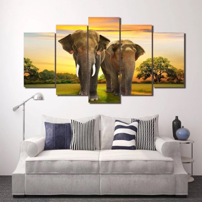 Quadro africano elefantes na selva