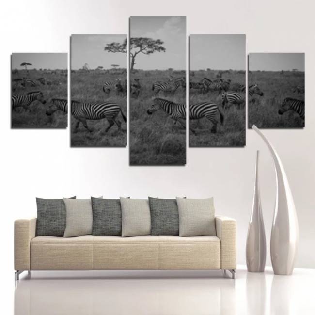 Quadro africano grupo de zebras na savana