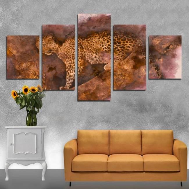 Quadro pintura rupestre estilo leopardo africano