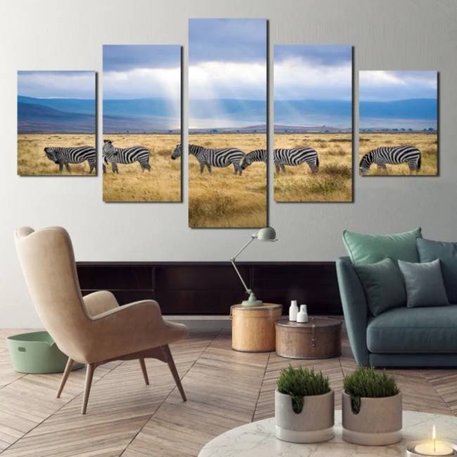 Quadro zebras africanas na pastagem