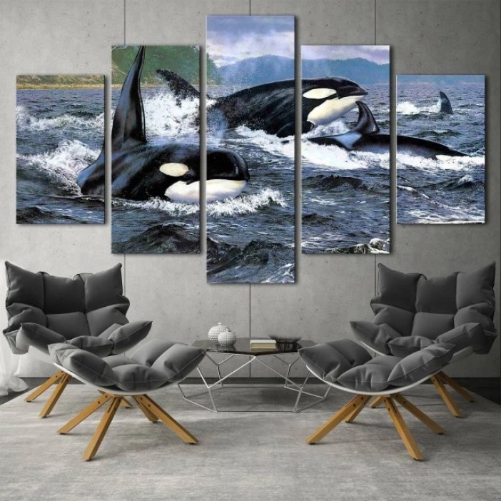 Quadro orcas em grupo