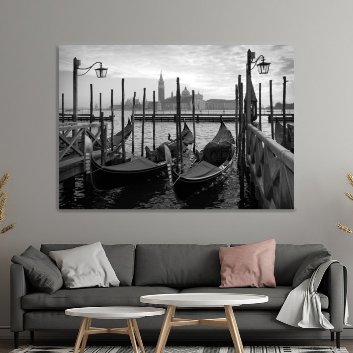 Quadro Gôndolas de Veneza em preto e branco