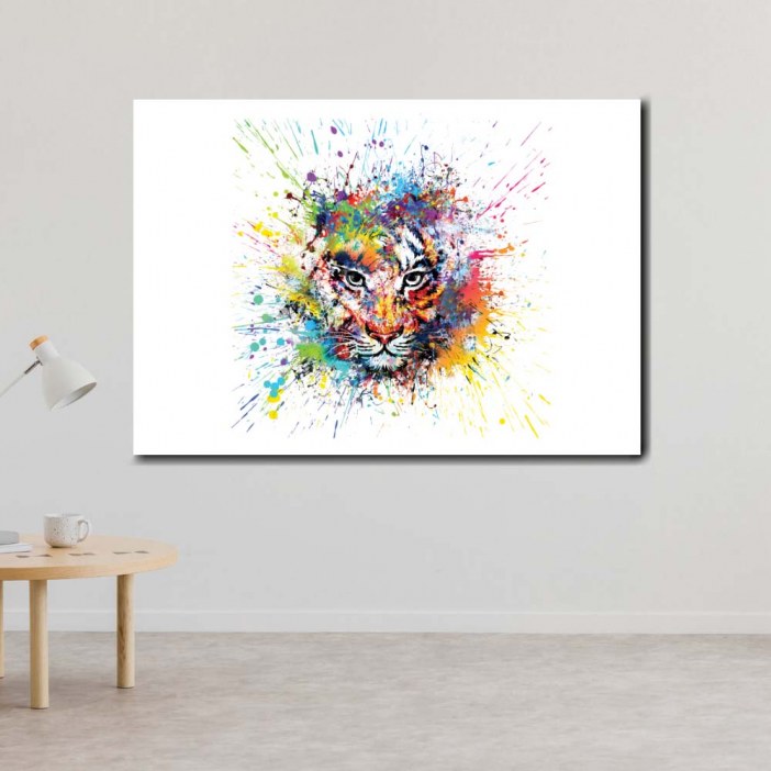 Quadro tigre pop art com explosões de cor