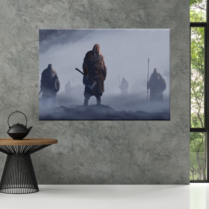 Quadro Vikings de pé no nevoeiro